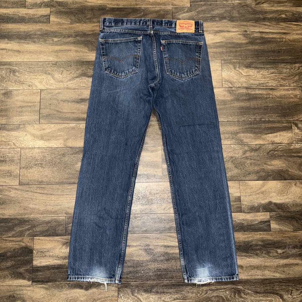 Levi's 505 Dark Wash Faded Denim Jeans Regular Fit Straight Leg Men's Size 36x34